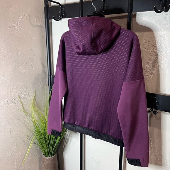 Puma Zip up hooded jacket fleece lined Plum size medium - Picture 6 of 16